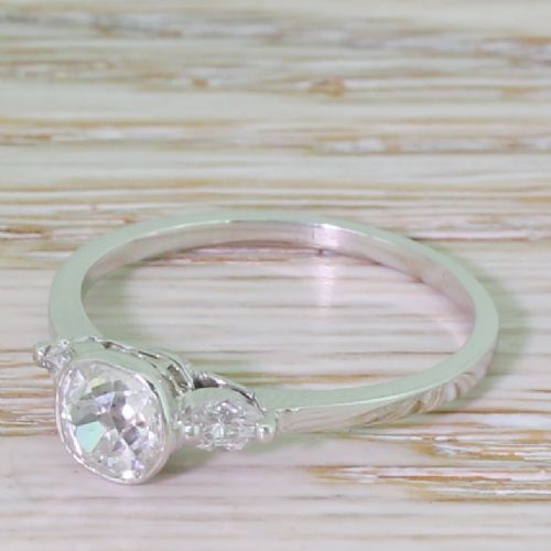 Mid Century 0.78 Carat Old Cut Diamond Engagement Ring, French, 1950
