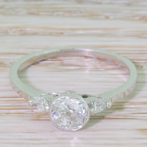 fig 1. Mid Century 0.78 Carat Old Cut Diamond Engagement Ring, French, 1950