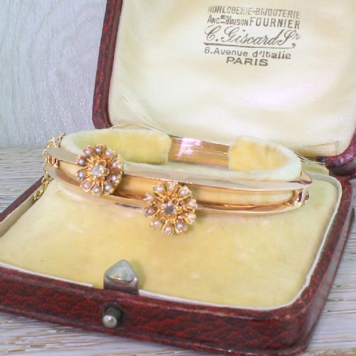 Edwardian Pearl & Diamond “Double” Bangle, with Original Box, Circa 1910
