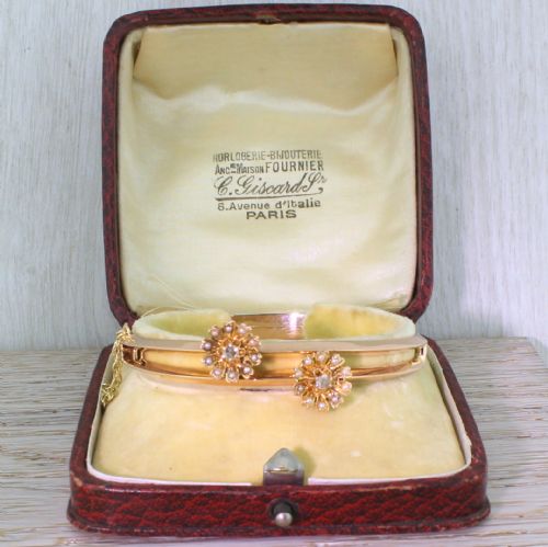 fig 1. Edwardian Pearl & Diamond “Double” Bangle, with Original Box, circa 1910