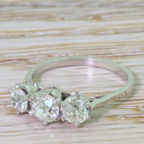 Art Deco 1.21 Carat Old Cut Diamond Trilogy Ring, Circa 1930
