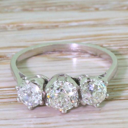 fig 1. Art Deco 1.21 Carat Old Cut Diamond Trilogy Ring, circa 1930