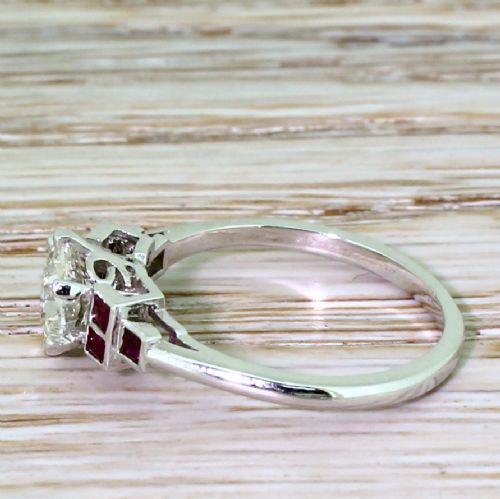 fig 2. 0.80 Carat Old Cut Diamond & Square Cut Ruby Ring, Platinum