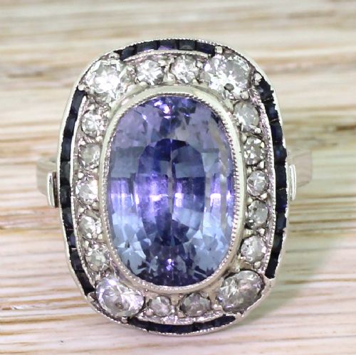 fig 1. Art Deco 8.68 Carat Natural Ceylon Sapphire & Diamond Cluster Ring, circa 1940
