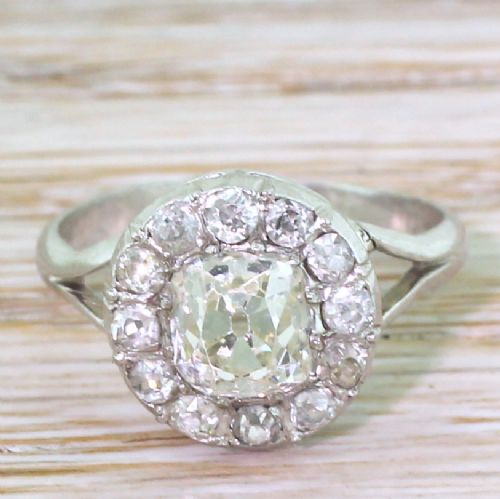 fig 1. Art Deco 1.69 Carat Old Cut Diamond Cluster Ring, French, circa 1925
