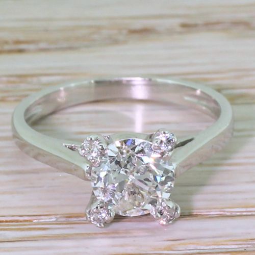 fig 1. 1.38 Carat Old Cut Diamond Solitaire Engagement Ring, Portuguese, White Gold
