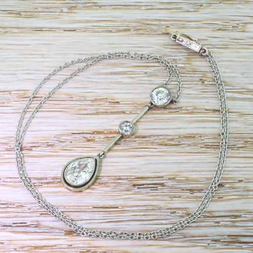 fig 1. Art Deco 2.35 Carat Old Pear & Mine Cut Diamond Drop Pendant, circa 1920
