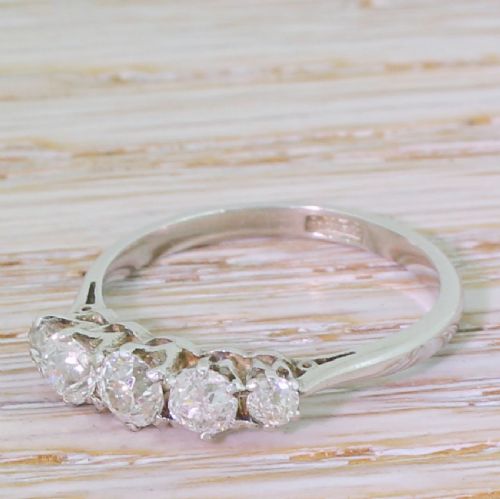 Art Deco 1.15 Carat Old Cut Diamond Five Stone Ring, Circa 1925
