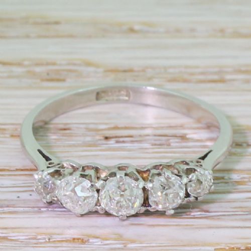 fig 1. Art Deco 1.15 Carat Old Cut Diamond Five Stone Ring, circa 1925
