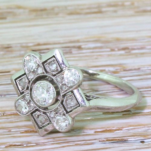 Art Deco 0.50 Carat Transitional Cut Diamond Cluster Ring, Circa 1945

