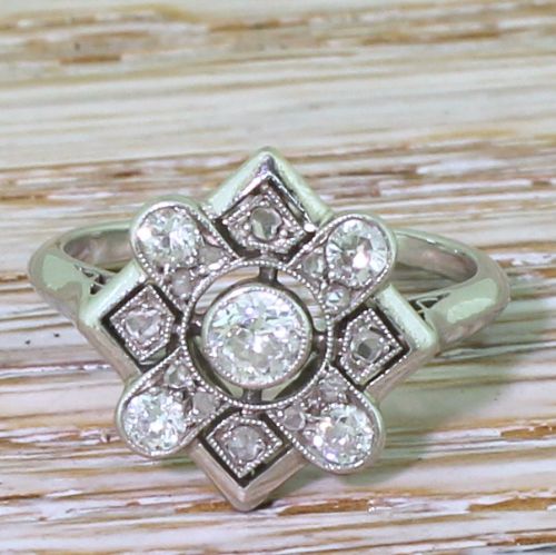 fig 1. Art Deco 0.50 Carat Transitional Cut Diamond Cluster Ring, circa 1945

