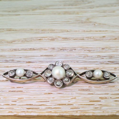 fig 1. Victorian Natural Pearl & Old Cut Diamond Brooch, circa 1880

