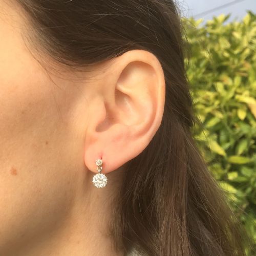 fig 1. Art Deco 1.98 Carat Old Cut Diamond Drop Earrings, circa 1915
