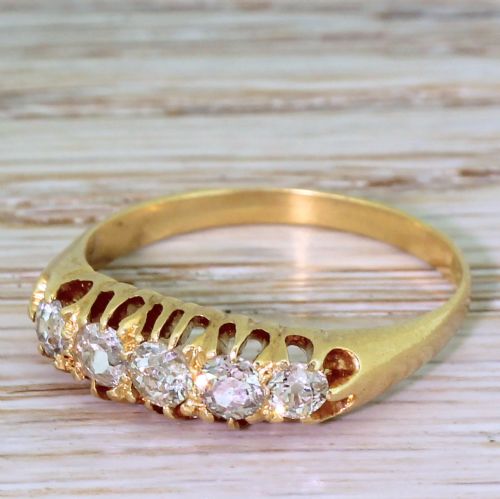 Art Deco 0.80 Carat Old Cut Diamond Five Stone Ring, Circa 1920
