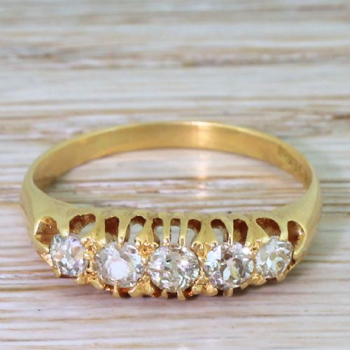 fig 1. Art Deco 0.80 Carat Old Cut Diamond Five Stone Ring, circa 1920