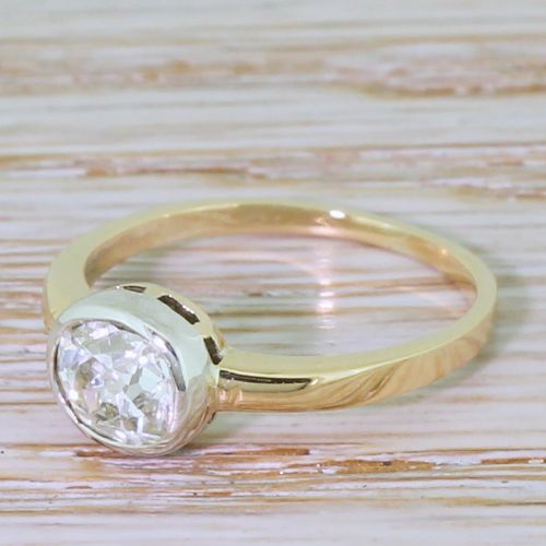 Mid Century 1.12 Carat Old Cushion Cut Diamond Solitaire Ring, 1950
