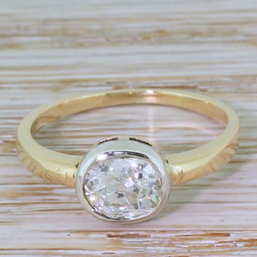 fig 1. Mid Century 1.12 Carat Old Cushion Cut Diamond Solitaire Ring, 1950