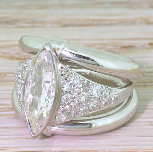 Art Deco 1.31 Carat Old Marquise Cut Diamond Ring, French, Circa 1925
