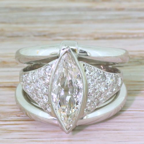 fig 1. Art Deco 1.31 Carat Old Marquise Cut Diamond Ring, French, circa 1925
