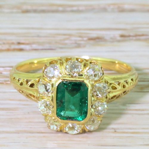 fig 1. Art Nouveau 0.55 Carat Colombian Emerald & Old Cut Diamond Ring, French, circa 1915
