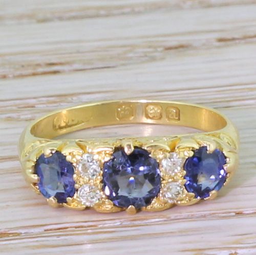 fig 1. Victorian Sapphire & Old Cut Diamond Carved Half Hoop Ring, dated 1896
