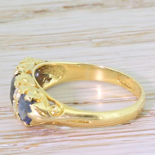 fig 2. Victorian Sapphire & Old Cut Diamond Carved Half Hoop Ring, dated 1896
