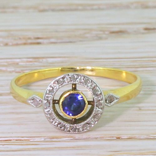 fig 1. Art Deco Sapphire & Rose Cut Diamond Target Ring, French, circa 1925
