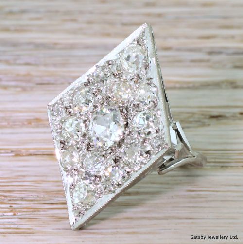 Art Deco 4.16 Carat Old Cut Diamond Kite Cluster Ring, Circa 1920
