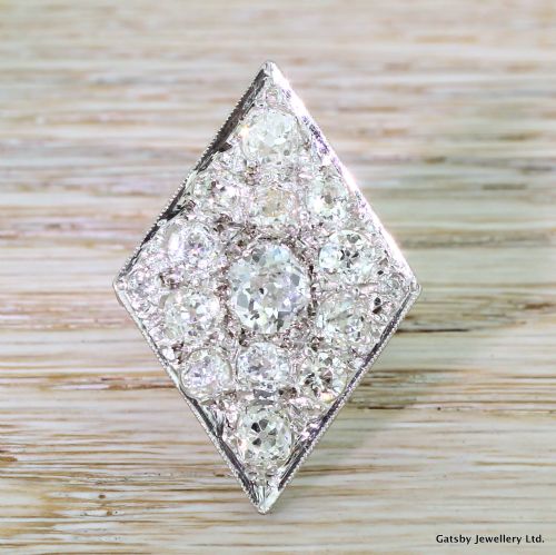 fig 1. Art Deco 4.16 Carat Old Cut Diamond Kite Cluster Ring, circa 1920