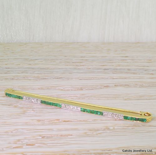 fig 1. Art Deco Diamond & Emerald Pin Brooch, French, with Original Box, circa 1930