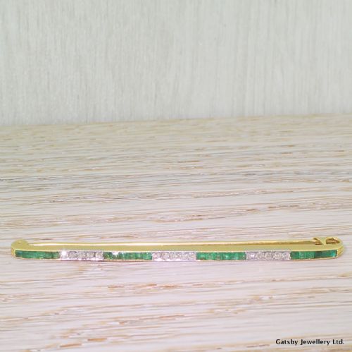 fig 2. Art Deco Diamond & Emerald Pin Brooch, French, with Original Box, circa 1930