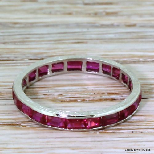 Mid Century Baguette Cut Ruby Full Eternity Ring, 1950
