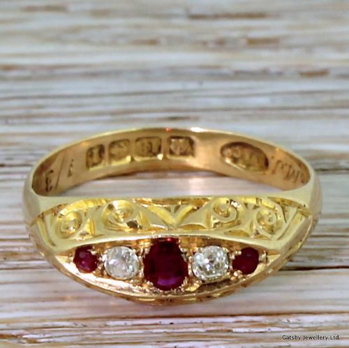 fig 1. Edwardian Ruby & Old Cut Diamond Five Stone Ring, dated 1910