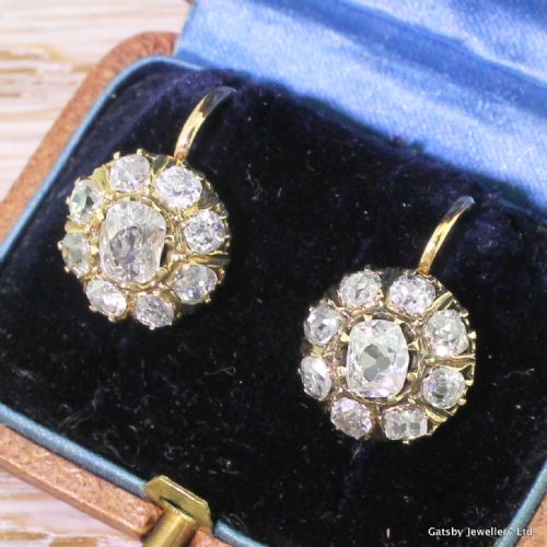 Victorian 2.92 Carat Old Cut Diamond Cluster Earrings, Circa 1880
