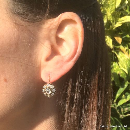 fig 1. Victorian 2.92 Carat Old Cut Diamond Cluster Earrings, circa 1880