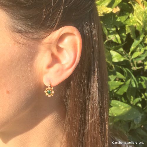 fig 1. Art Deco Emerald & Seed Pearl Earrings, French, circa 1920