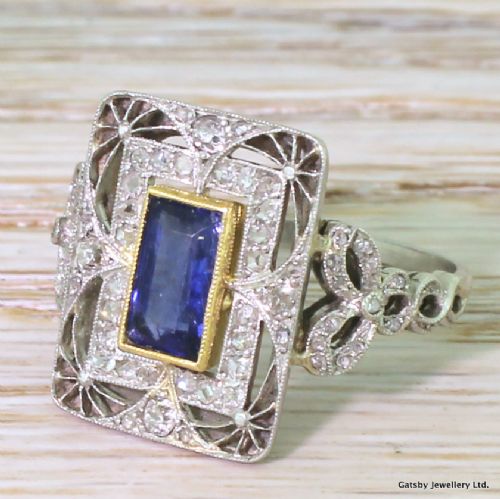 Edwardian 1.18 Carat Natural Sapphire & Diamond Ring, French, Circa 1910
