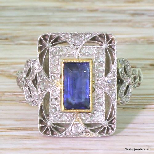 fig 1. Edwardian 1.18 Carat Natural Sapphire & Diamond Ring, French, circa 1910
