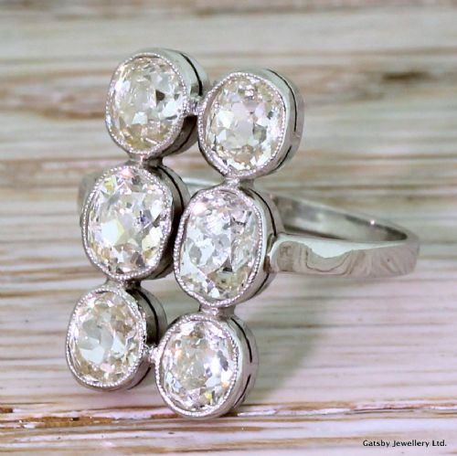 Art Deco 2.75 Carat Old Cut Diamond Six Stone Ring, Circa 1920
