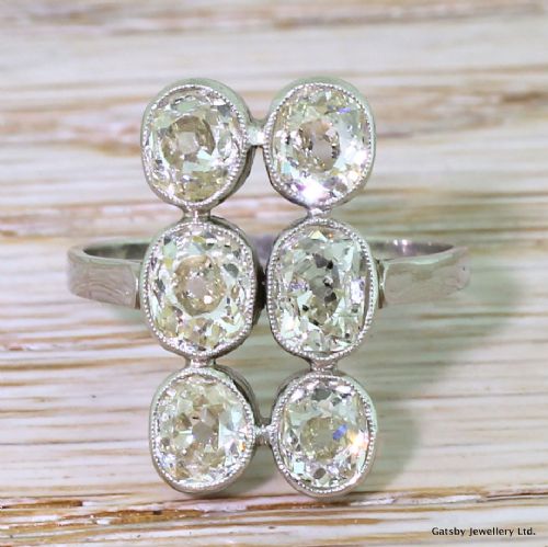 fig 1. Art Deco 2.75 Carat Old Cut Diamond Six Stone Ring, circa 1920