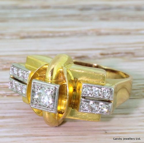 Mid Century 0.36 Carat Round Brilliant Cut Diamond Ring, French, 1950
