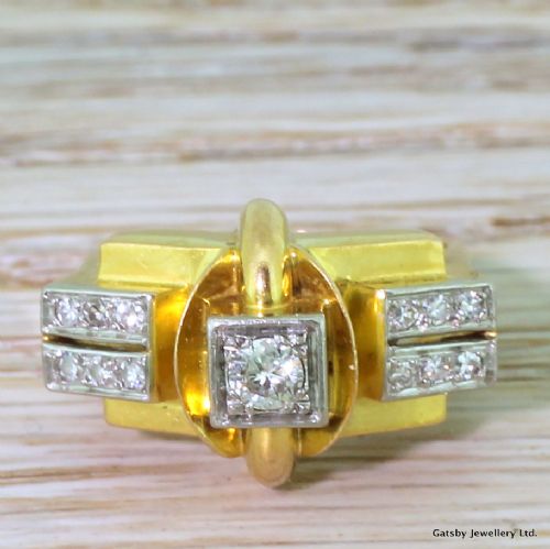 fig 1. Mid Century 0.36 Carat Round Brilliant Cut Diamond Ring, French, 1950