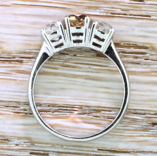 fig 3. 1.99 Carat Fancy Orangey Brown & White Old Cut Diamond Trilogy Ring, 18k White Gold