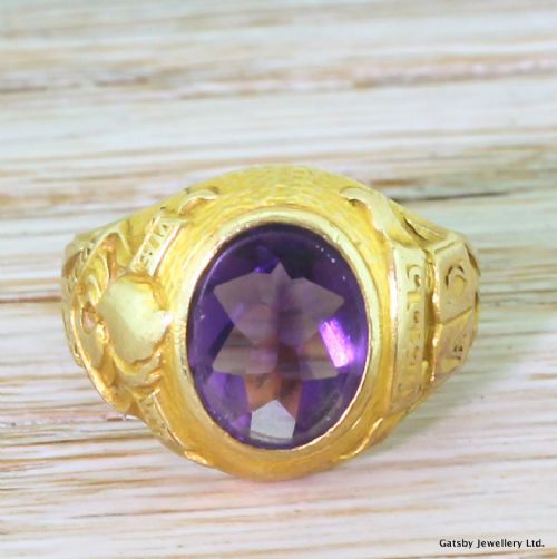 fig 1. TIFFANY & CO. Oval Cut Amethyst College Class Ring, dated 1940