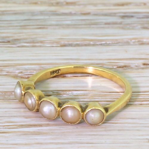 Art Deco Natural Pearl Five Stone Ring, Circa 1915
