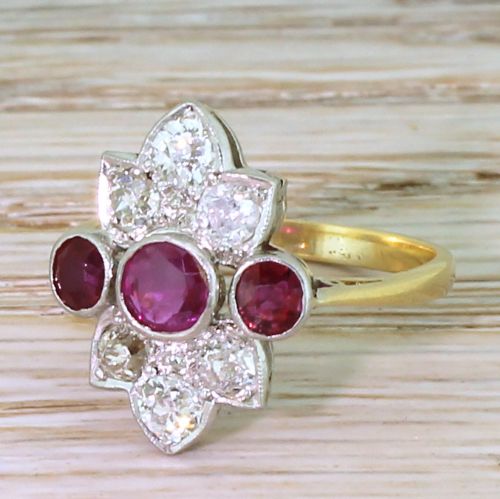 Art Deco 0.73 Carat Ruby & 0.90 Carat Old Cut Diamond Ring, Circa 1930

