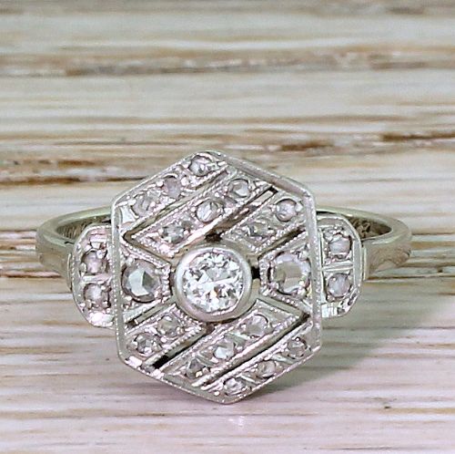 fig 1. Art Deco Transitional & Rose Cut Diamond Cluster Ring, French, dated 1941