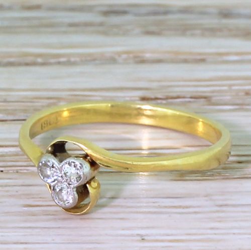 Edwardian 0.15 Carat Old Cut Diamond Trefoil Ring, Circa 1910
