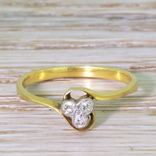 fig 1. Edwardian 0.15 Carat Old Cut Diamond Trefoil Ring, circa 1910