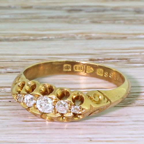 Edwardian 0.35 Carat Old Cut Diamond Five Stone Ring, Dated 1902
